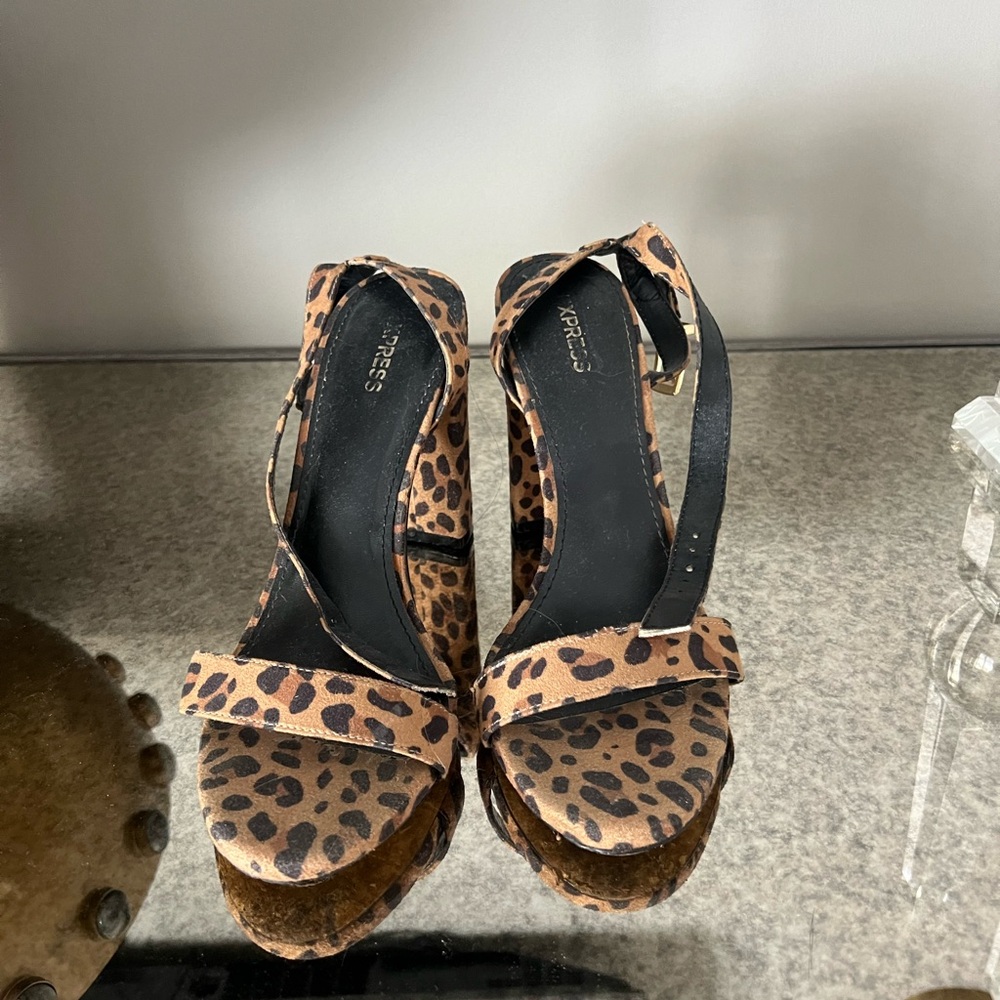 Express Leopard Strappy Heels